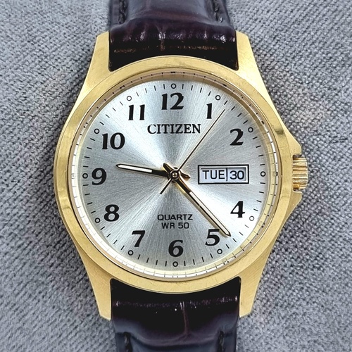 Citizen G002-S114306 Quartz Gold Tone Ladies Brown Leather Band Watch