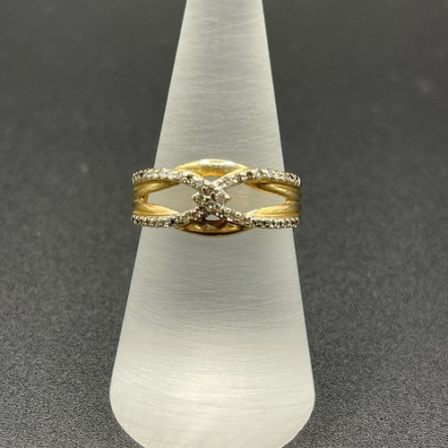 Ladies 10ct Yellow Gold Natural Diamond Cross Over Ring
