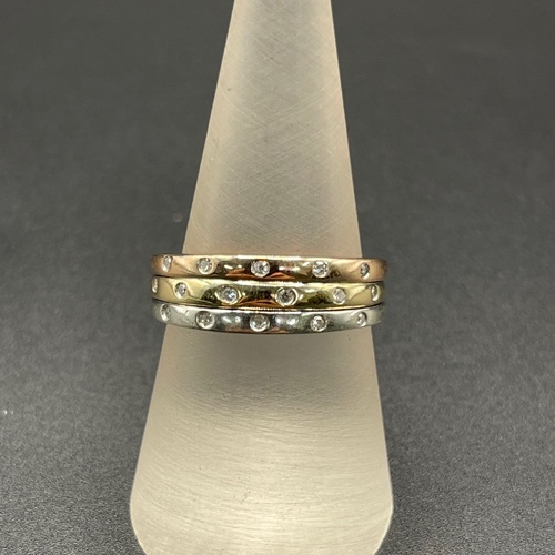 Ladies 9ct Three Tone Gold Natural Diamond Multi Row Ring