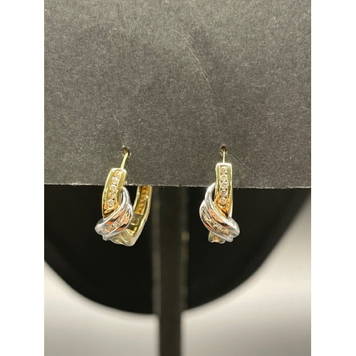 Ladies 9ct Yellow Gold Diamond Hoop Earrings