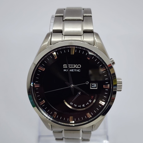 Seiko 5M84-0AB0 Kinetic Automatic Black Dial Silver Stainless Steel Watch