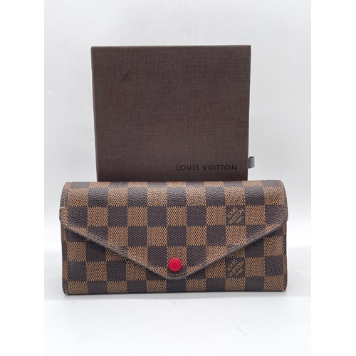 Louis Vuitton Sarah Wallet Damier Ebene Canvas Red Interior with Box
