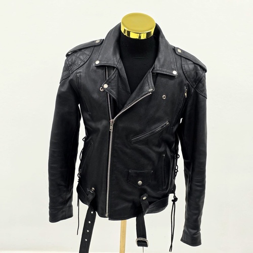 Rhino Biker Motorcycle Black Leather Jacket Size XL