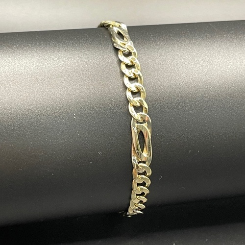 Mens 9ct Yellow Gold Double Link Curb & Birdseye Bracelet