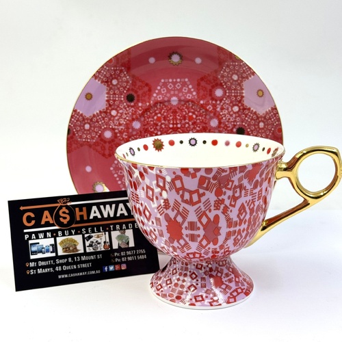 T2 Pink Moroccan Fine Bone China Tea Cup Set with Gold Accents