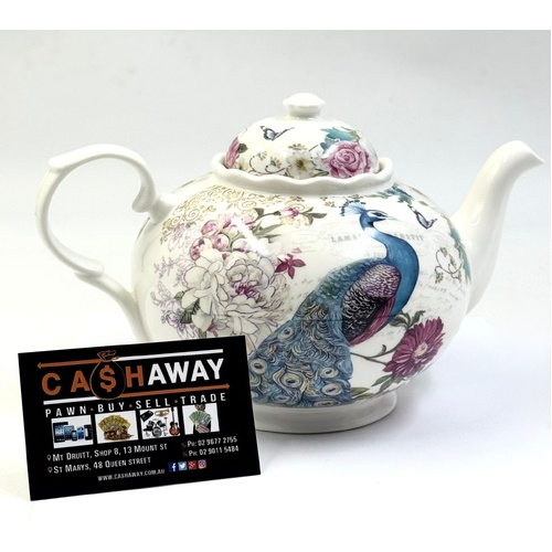 Summer River Flora Peacock Teapot Floral Gold Detail Decorative