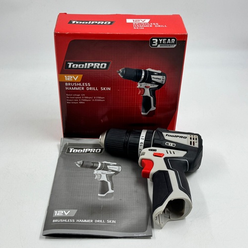 ToolPRO 685545 12V Cordless Brushless Hammer Drill Skin Only 40Nm 10mm