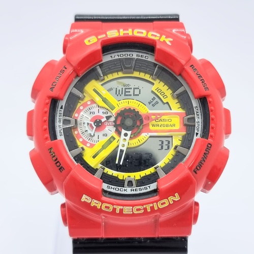 Casio G-Shock GA-110RD Red Yellow 200m WR Analog Digital Mens Watch