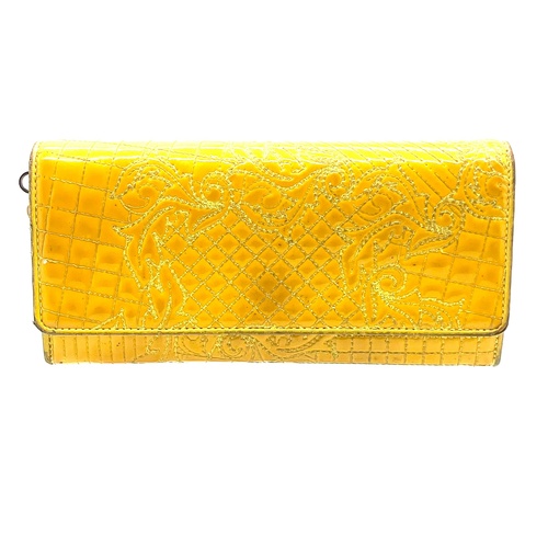 Versace Quilted Leather Vanitas Zip Around Womens Wallet Yellow