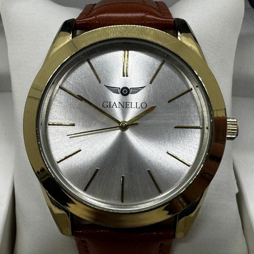 Gianello GNL7716YG Mens Watch 43mm Gold Tan Croco Print Leather Strap