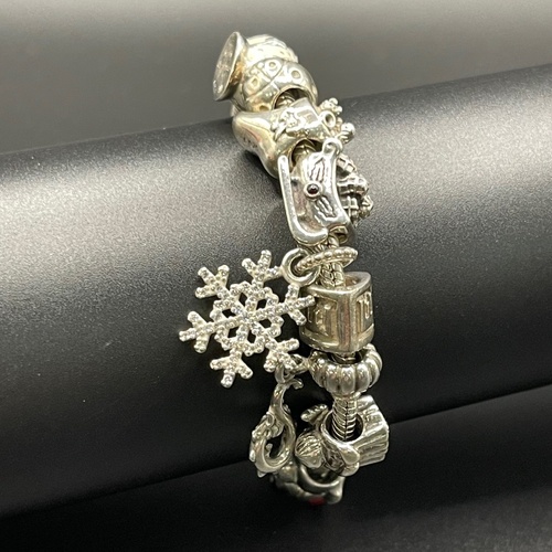 Ladies 925 Sterling Silver Pandora Snake Link Charm Bracelet