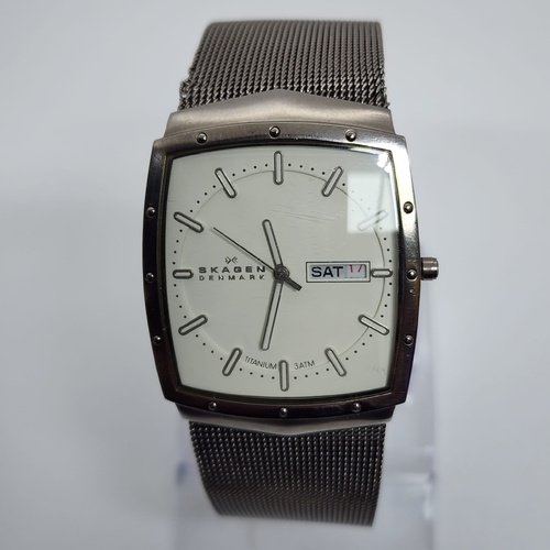 Skagen Denmark 396LTTW Vintage Rectangular Mesh Band Quartz Watch
