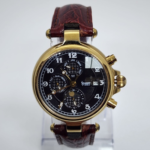 Stauer DS14685 Mens 27 Jewels Moon Phase Automatic Watch Gold 39mm