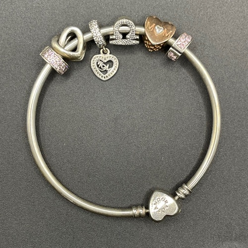 Ladies 925 Sterling Silver Round Pandora Charm Bangle