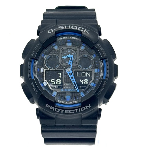 Casio G-Shock GA-100-1A2 Blue Analog Digital Mens Watch Black Resin