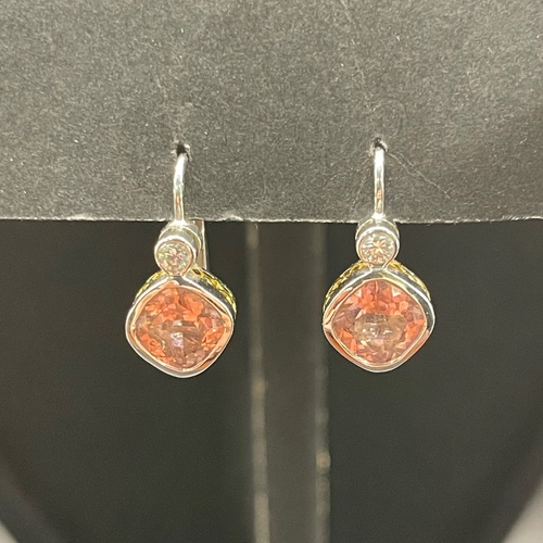Ladies 18ct White Gold Pink Stone Drop Earrings