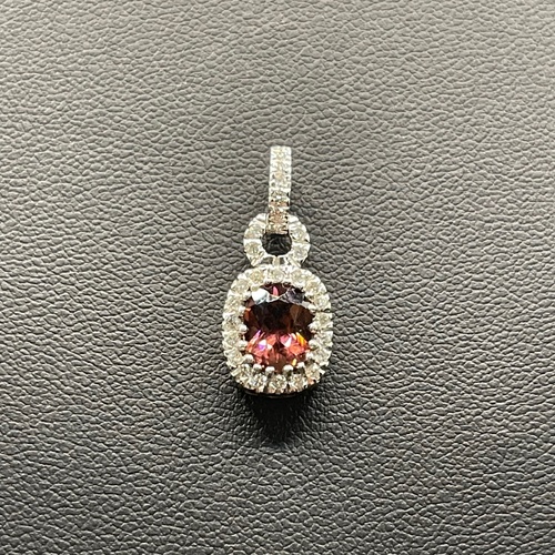 Ladies 18ct White Gold Pink Stone & Diamond Pendant