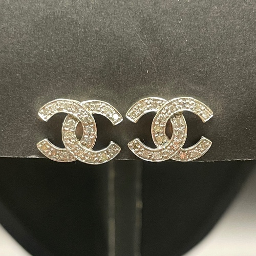 Ladies 14ct White Gold CC Diamond Stud Earrings