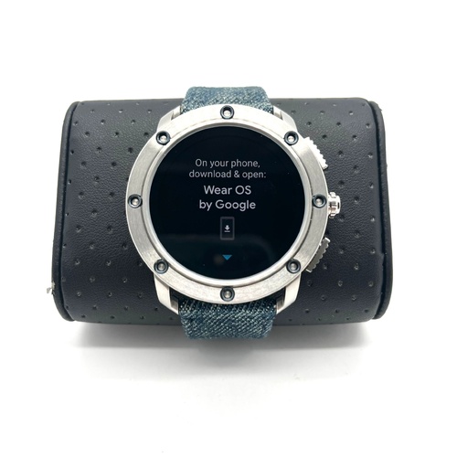 Diesel DW1001 Axial Stainless Steel Smartwatch with Denim Blue Strap