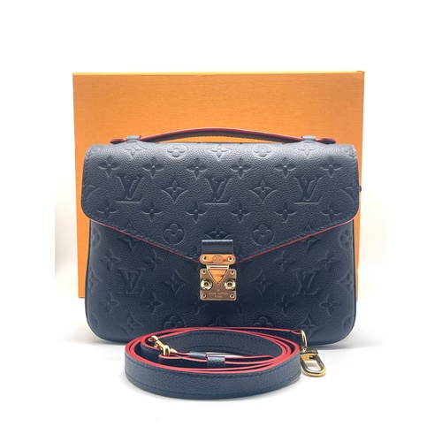 Louis Vuitton M44071 Monogram Empreinte Leather Pochette Metis Bag Marine Rouge