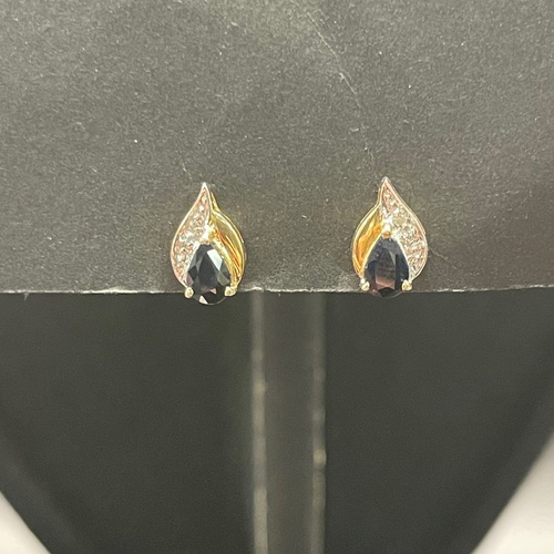 Ladies 9ct Yellow Gold Blue Sapphire & Diamond Stud Earrings