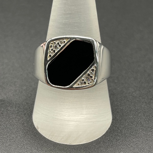 Mens 925 Sterling Silver Black Stone Ring
