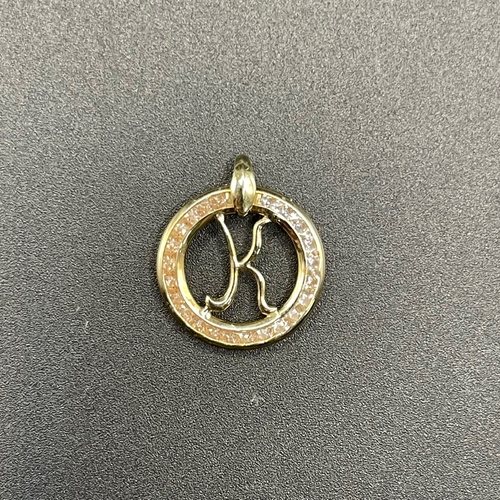 Ladies 9ct Yellow Gold Cubic Zirconia Letter K Round Pendant