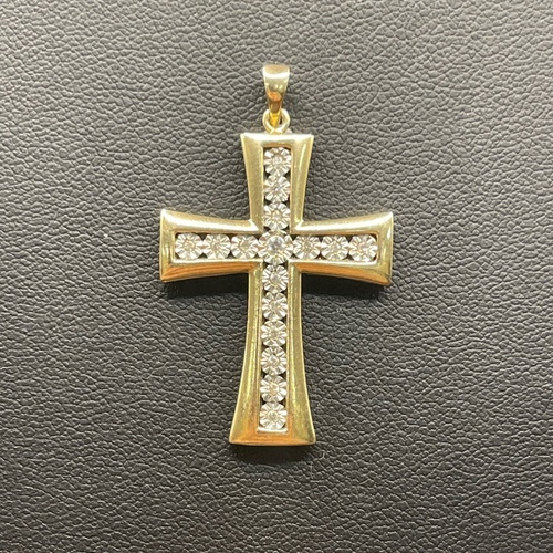 Unisex 9ct Yellow Gold Diamond Crucifix Cross Pendant