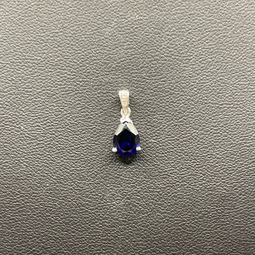 Ladies 10ct White Gold Blue Sapphire & Diamond Droplet Pendant