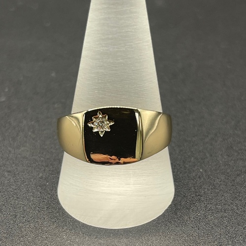 Mens 9ct Yellow Gold Natural Diamond Signet Ring