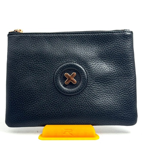 MIMCO 60252642 Day Dream Black Leather Wristlet Clutch Pouch Rose Gold Zip