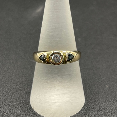 Ladies 9ct Yellow Gold Blue Gemstone and CZ Ring