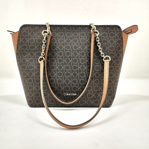 Calvin Klein Hailey Tote Bag H0GAJCR2 Brown Khaki Caramel Chain Zip