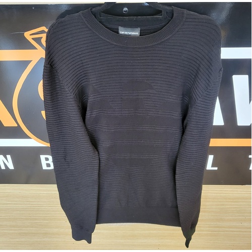 Emporio Armani Men's Black Ribbed Knit Crewneck Sweater Size S Authenticated CLG