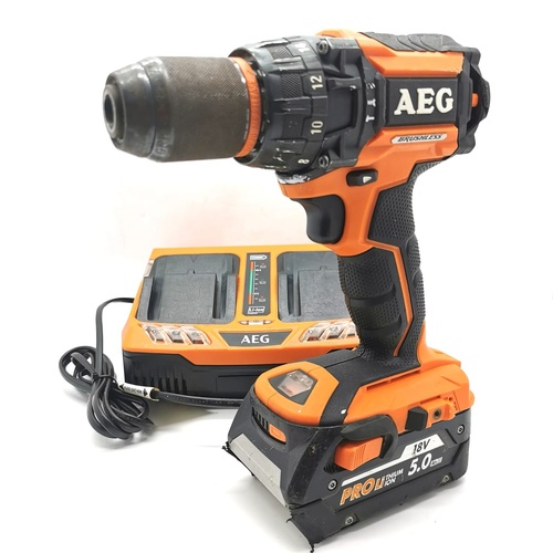 AEG BSB18CBM 18V 13mm Cordless Hammer Drill with 5.0Ah Battery and Charger