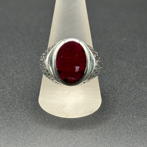 Mens 925 Sterling Silver Ruby Red Stone Ring