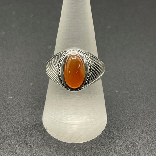 Mens 925 Sterling Silver Orange Stone Ring