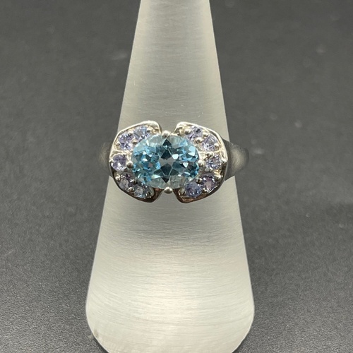 Ladies 925 Sterling Silver Blue & Purple Gemstone Ring
