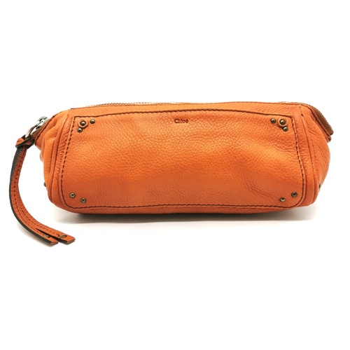 Chloe Orange Pebbled Leather Clutch Bag with Pouch and Card Tag