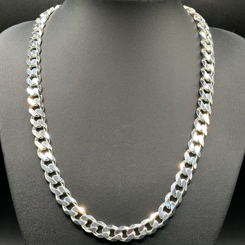 Mens 925 Sterling Silver Chunky Curb Link Necklace