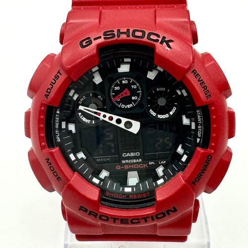 Casio G-Shock GA-100B Analog Digital Resin Strap Mens Red Watch 200m WR