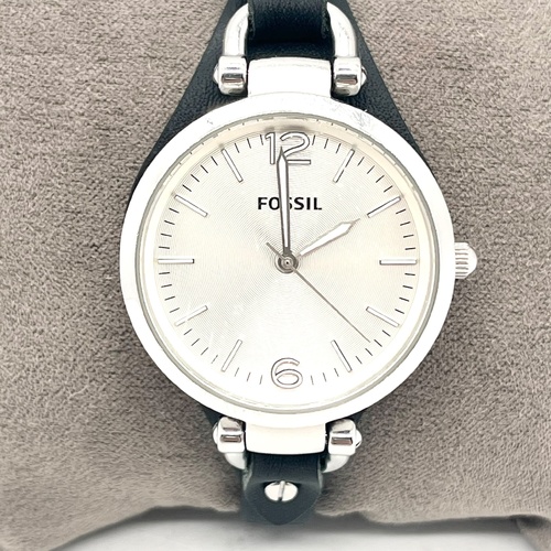 Fossil Georgia ES3199 Women Dress Silver Dial Leather Quartz 32mm Watch