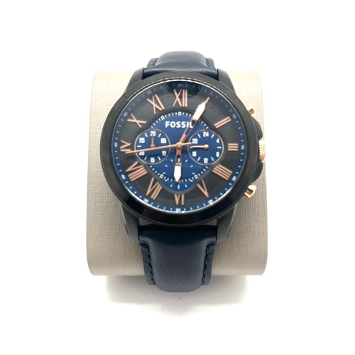 Fossil Grant FS5061 Chronograph Blue Dial Leather Mens Watch 44mm