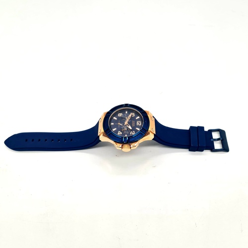 Guess Mens 3 Face Analog Watch Blue Rose Gold W0247G3