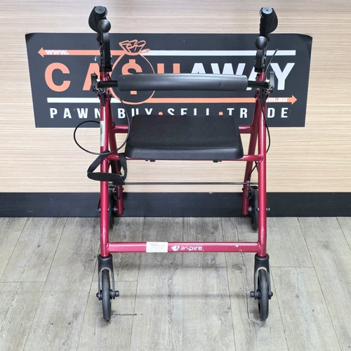 Aidacare Aspire Foldable Rollator Walker Seat Red 130kg Weight Limit