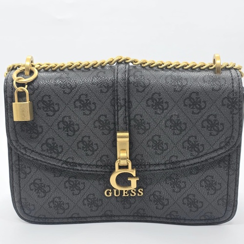 GUESS Black Logo Convertible Crossbody Shoulder Bag Gold Hardware