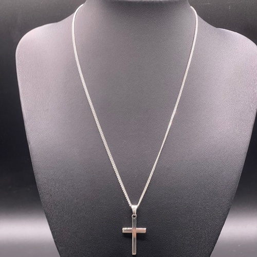 Unisex 925 Sterling Silver Curb Link Chain & Cross Pendant Necklace