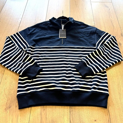 Tommy Hilfiger Placed Stripe 1/4 Zip Jumper XXL Men's Pullover Sweater Casual Knit Top