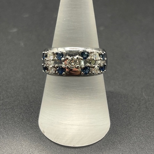 Ladies 18ct White Gold Blue Sapphire & Diamond Ring