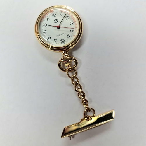 Gold Mark Nurse Fob Watch 5567205 Gold Tone Quartz Date Pulsations with Chain